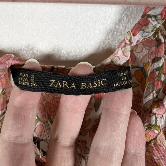 Zara Basic Floral‎ Butterfly Blouse Women’s Size Small Pink Boho Peasant crochet - Picture 6 of 8